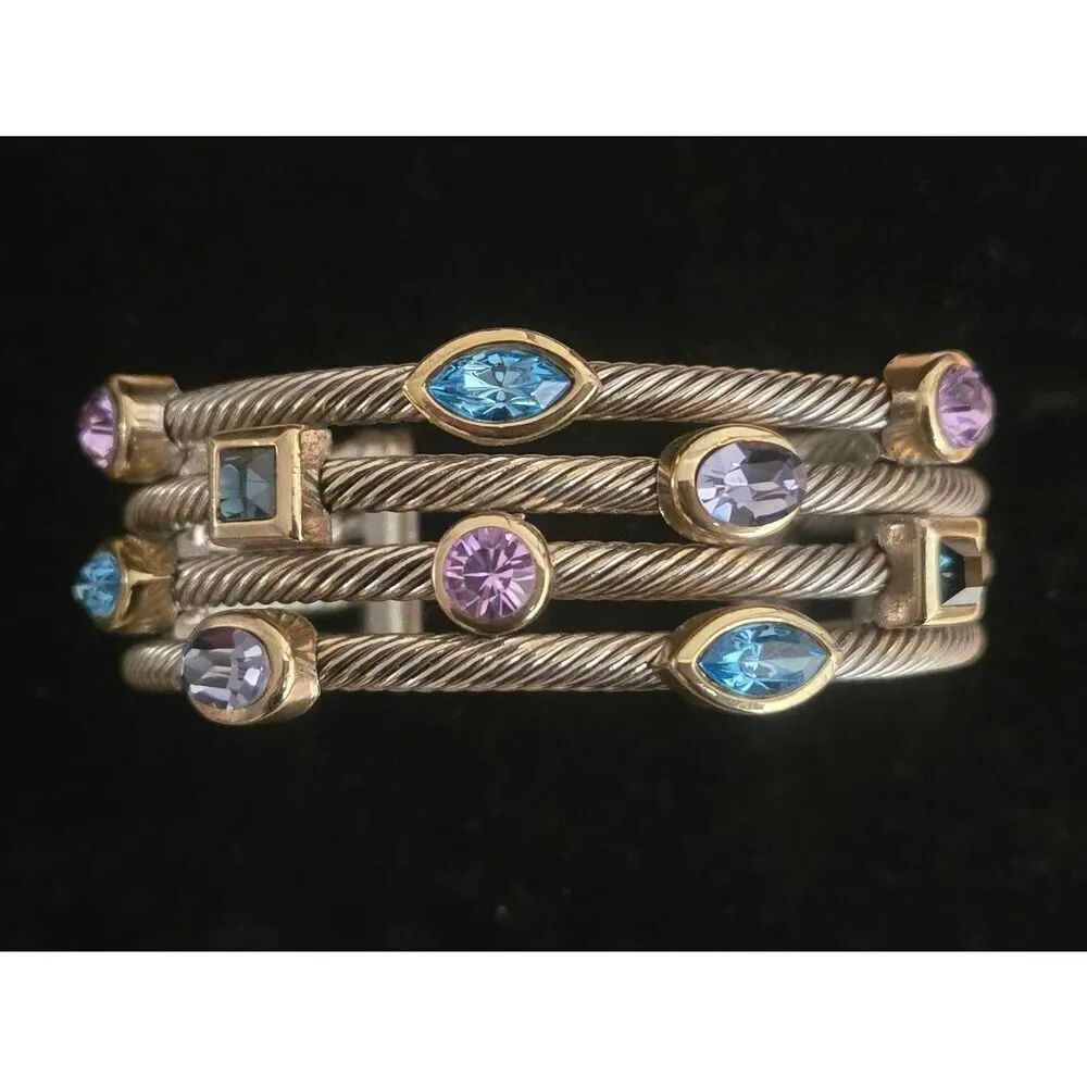 Women's Silver Tone MultiColor Confetti Crystal CZ Cuff Bracelet - Picture 4 of 6